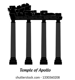 Turkey Antalya Side. The Temple of Apollo in Side Town of Antalya Province. Ruins of the Temple of Apollon. Roman peace period. illustrator vector eps