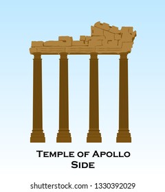 Turkey Antalya Side. The Temple of Apollo in Side Town of Antalya Province. Ruins of the Temple of Apollon. Roman peace period. illustrator vector eps