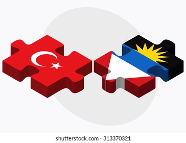 Turkey and Antigua and Barbuda Flags in puzzle isolated on white background