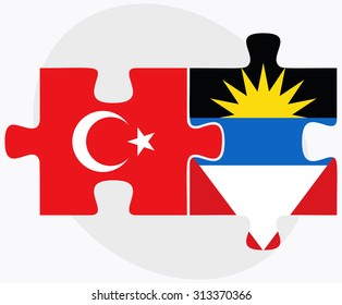 Turkey and Antigua and Barbuda Flags in puzzle isolated on white background