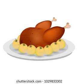 turkey with apples on a platter