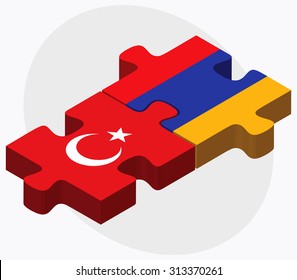 Turkey and Armenia Flags in puzzle  isolated on white background