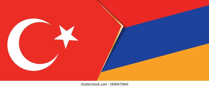 Turkey and Armenia flags, two vector flags symbol of relationship or confrontation.