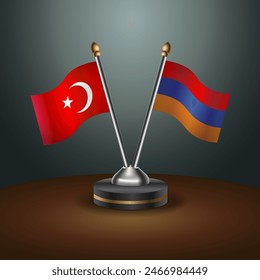 Turkey and Armenia table flags relation with gradient backgrund. Vector Illustration