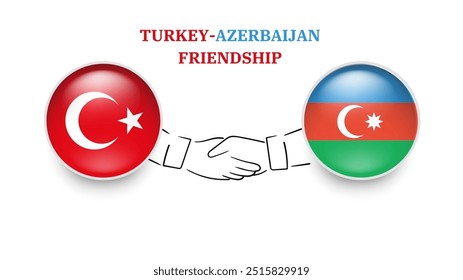 bandeiras da turquia e do azerbaijão em círculo com apertar mão.turquia e amizade do azerbaijão. bandeiras da turquia e do azerbaijão, isoladas em fundo branco. Ilustrador de vetor 