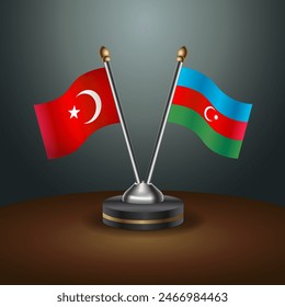Turkey and Azerbaijan table flags relation with gradient backgrund. Vector Illustration