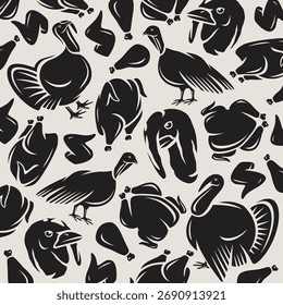 Turkey background, pattern set. Collection icons turkey. Vector 
