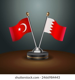 Turkey and Bahrain table flags relation with gradient backgrund. Vector Illustration