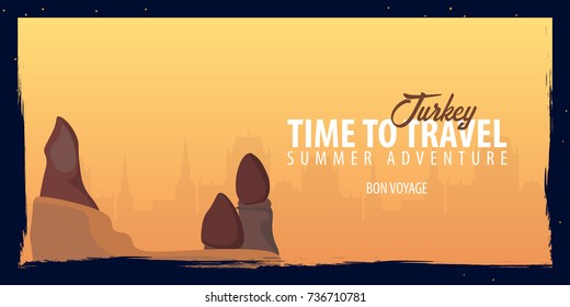 Turkey banner. Time to Travel. Journey, trip and vacation. Vector flat illustration