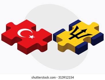 Turkey and Barbados Flags in puzzle  isolated on white background