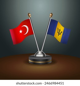 Turkey and Barbados table flags relation with gradient backgrund. Vector Illustration