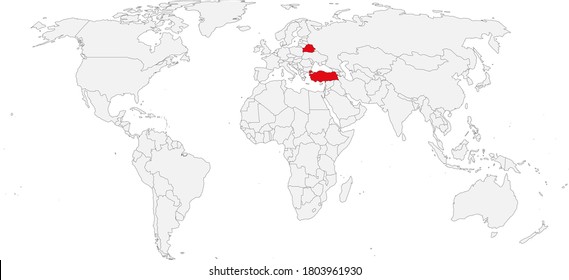 Turkey, Belarus countries isolated on world map. Business concepts and Backgrounds.