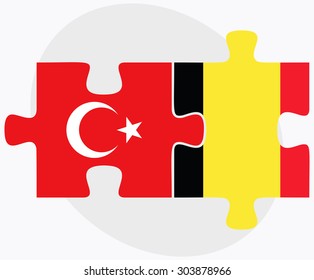 Turkey and Belgium Flags in puzzle isolated on white background