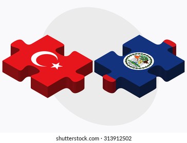 Turkey and Belize Flags in puzzle  isolated on white background