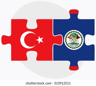 Turkey and Belize Flags in puzzle  isolated on white background