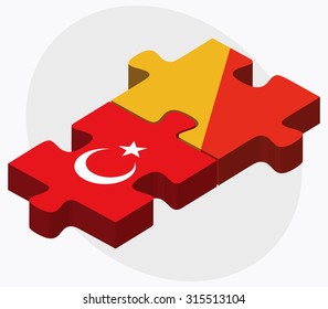 Turkey and Bhutan Flags in puzzle  isolated on white background