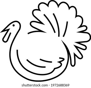 turkey bird, black line vector icon