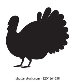 Turkey bird black silhouette. Vector icon isolated on white background.