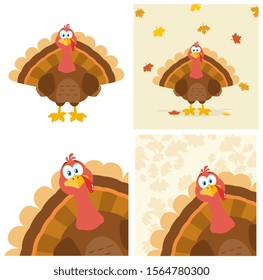 Turkey Bird  Cartoon Character Set 5. Flat Vector Collection Isolated On White Background