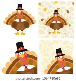 Turkey Bird  Cartoon Character Set 6. Flat Vector Collection Isolated On White Background