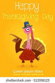  Turkey Bird Cartoon Character Waving With Speech Bubble And Text. Vector Illustration for Party Invitation