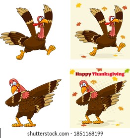 Turkey Bird Cartoon Mascot Character Set 1. Vector Collection Isolated On White Background