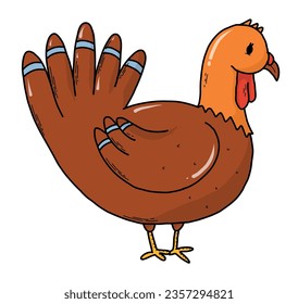 Turkey bird drawing, isolated Thanksgiving element, clip art for sticker, print, card, sign, icon, logo, poster, banner decor, etc. EPS 10