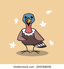 Turkey Bird Female Standing Autumn Fall Thanksgiving Character Cartoon