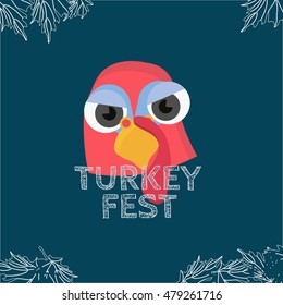 Turkey Bird Fest or feast Vector. A Cartoon Styled Turkey Bird. Great both as web and printed design element. Funny Bird Head  or face for your point of sale materials. 