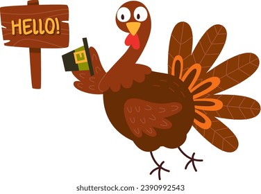 Turkey Bird With Hat Vector Illustration