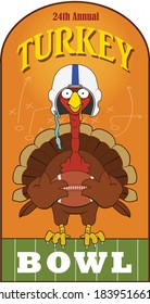 A turkey bird with a helmet holds a football