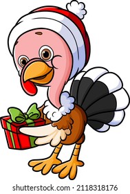 The turkey bird is holding and giving the valentine gift of illustration