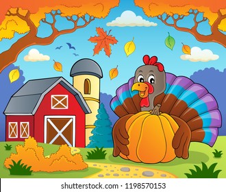 Pájaro de Turquía con tema de calabaza 4 - ilustración vectorial eps10.
