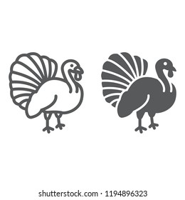 Turkey bird line and glyph icon, animal and farm, poultry sign, vector graphics, a linear pattern on a white background, eps 10.