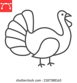 Turkey Bird Line Icon, Thanksgiving And Farm, Turkey Vector Icon, Vector Graphics, Editable Stroke Outline Sign, Eps 10.