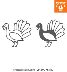 Türkei Vogellinie und solide Ikone, Umrissstil-Ikone für Website oder mobile App, Thanksgiving und Farm Tier, Gobbler Vektor-Ikone, einfache Vektor-Illustration, Vektor-Grafiken mit bearbeitbaren Strichen.