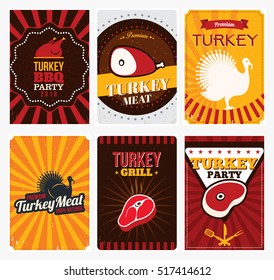 Turkey bird meat posters set, vector illustration
