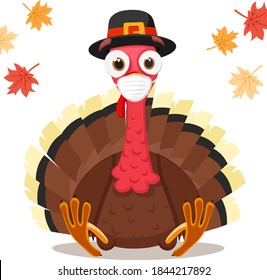 Turkey bird in a medical mask, coronavirus concept. Thanksgiving Day