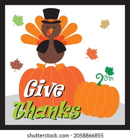 Turkey bird on the pumpkin for thanksgiving card