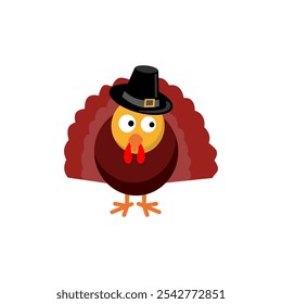 Turkey bird on a white background. Vector graphics in cartoon style. Thanksgiving concept.