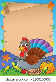 Turkey bird in pan theme parchment 1 - eps10 vector illustration.