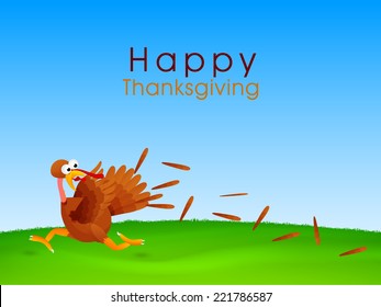 Turkey bird running in fear, Creative concept for Happy Thanksgiving Day celebrations. 