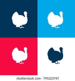 Turkey bird shape from side view four color material and minimal icon logo set in red and blue