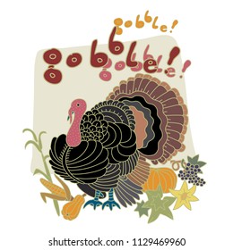 Turkey bird for Thanksgiving.
Hand drawn vector illustration of a male turkey on white background.
