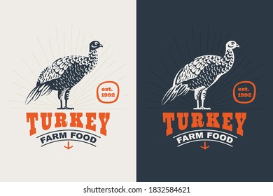 Turkey bird vintage silhouette logo. Classic emblem for prime farm label, poultry restaurant identity, thanksgiving poster etc.