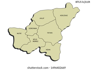 Turkey, Bitlis districts vector map
