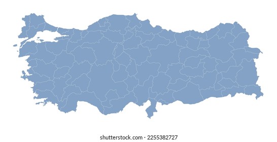 Turkey blank map with provinces isolated on a white background. Turkey map background. Vector illustration