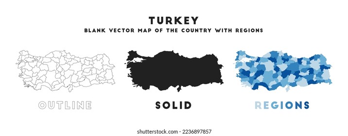 Turkey blank vector map of the country with regions. Borders of Turkey for your infographic. Vector country shape. Vector illustration.