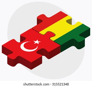 Turkey and Bolivia Flags in puzzle  isolated on white background