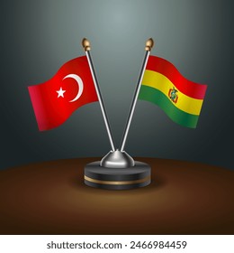 Turkey and Bolivia table flags relation with gradient backgrund. Vector Illustration